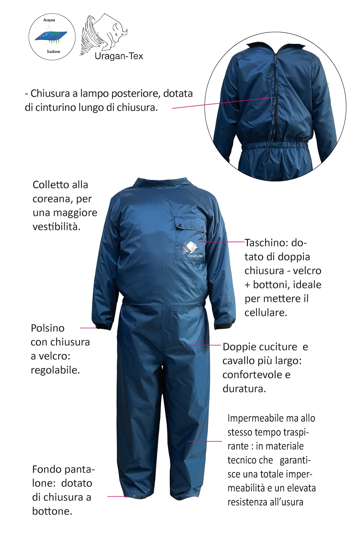 Tuta URAGAN-TEX impermeabile e traspirante