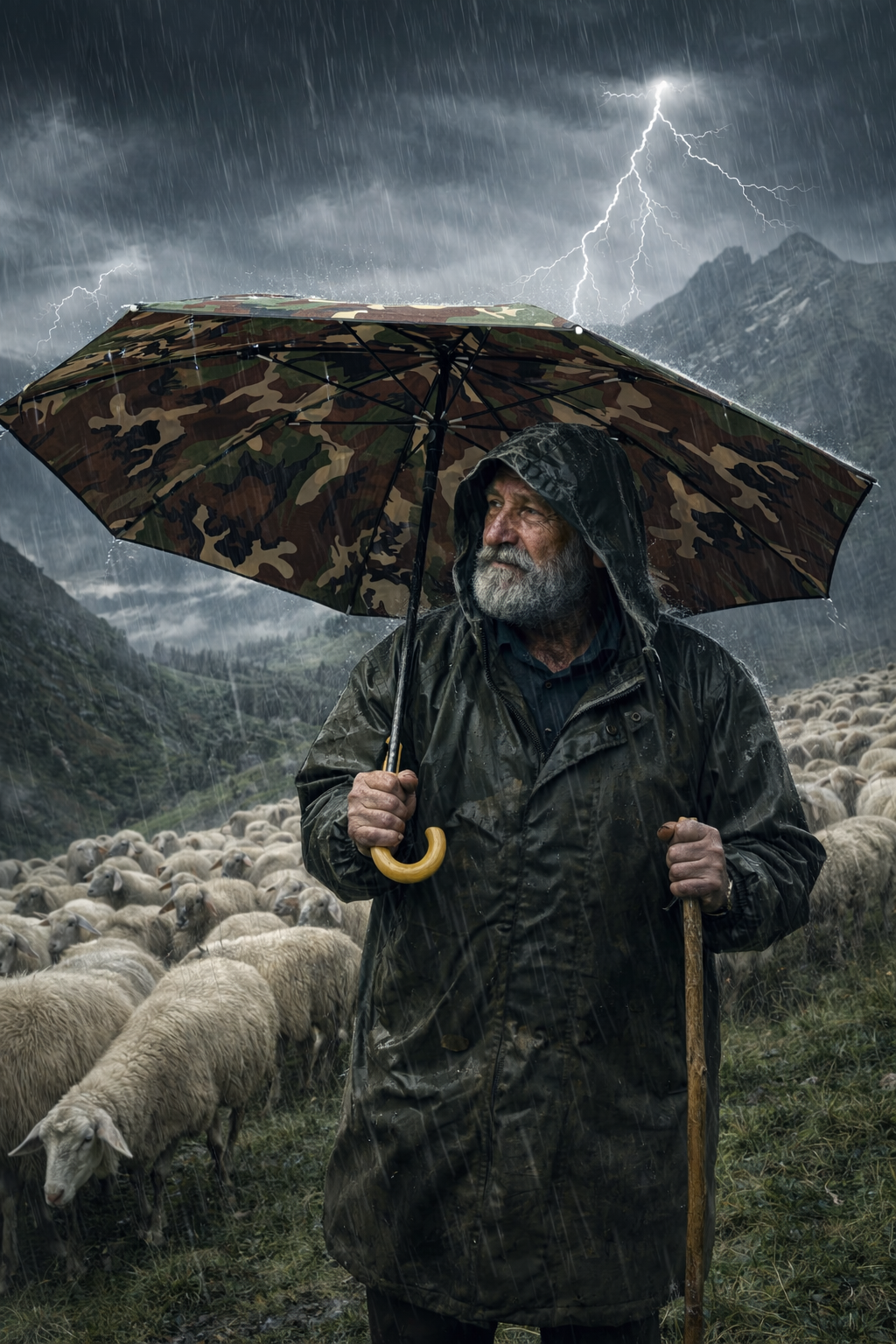 Regenschirm aus Fiberglas mit Doppeltuch und Holzgriff