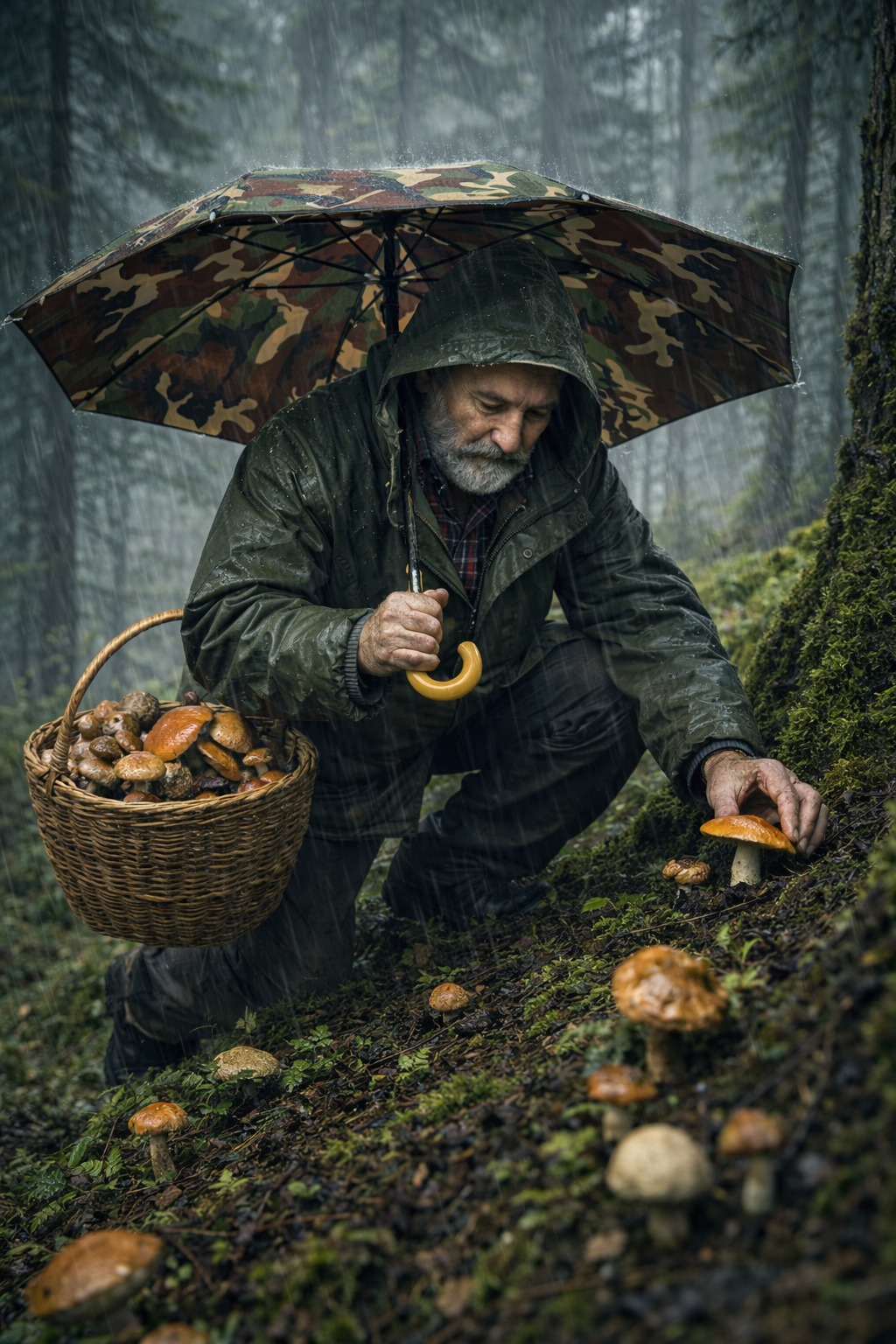 Regenschirm aus Fiberglas mit Doppeltuch und Holzgriff