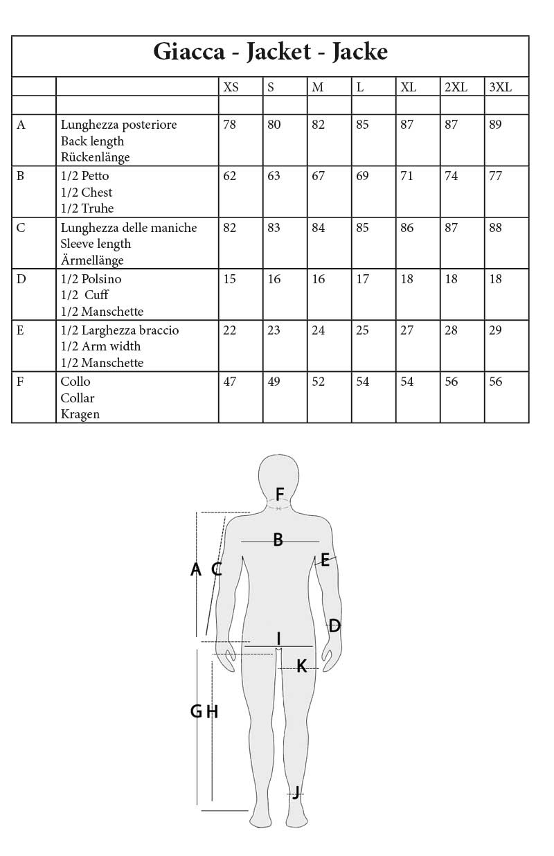 Tabella taglie giacca Uragan-Tex