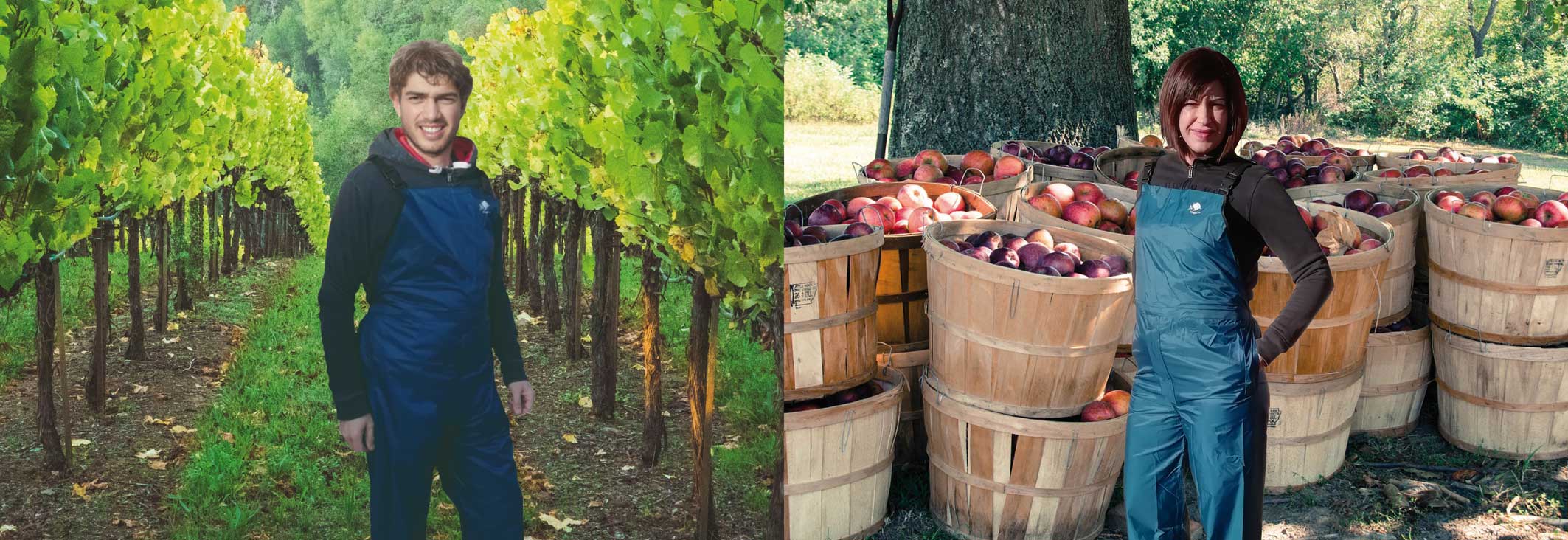 ragazzo  e ragazza che usano la salopette pettorina uragan tex in agricoltura 