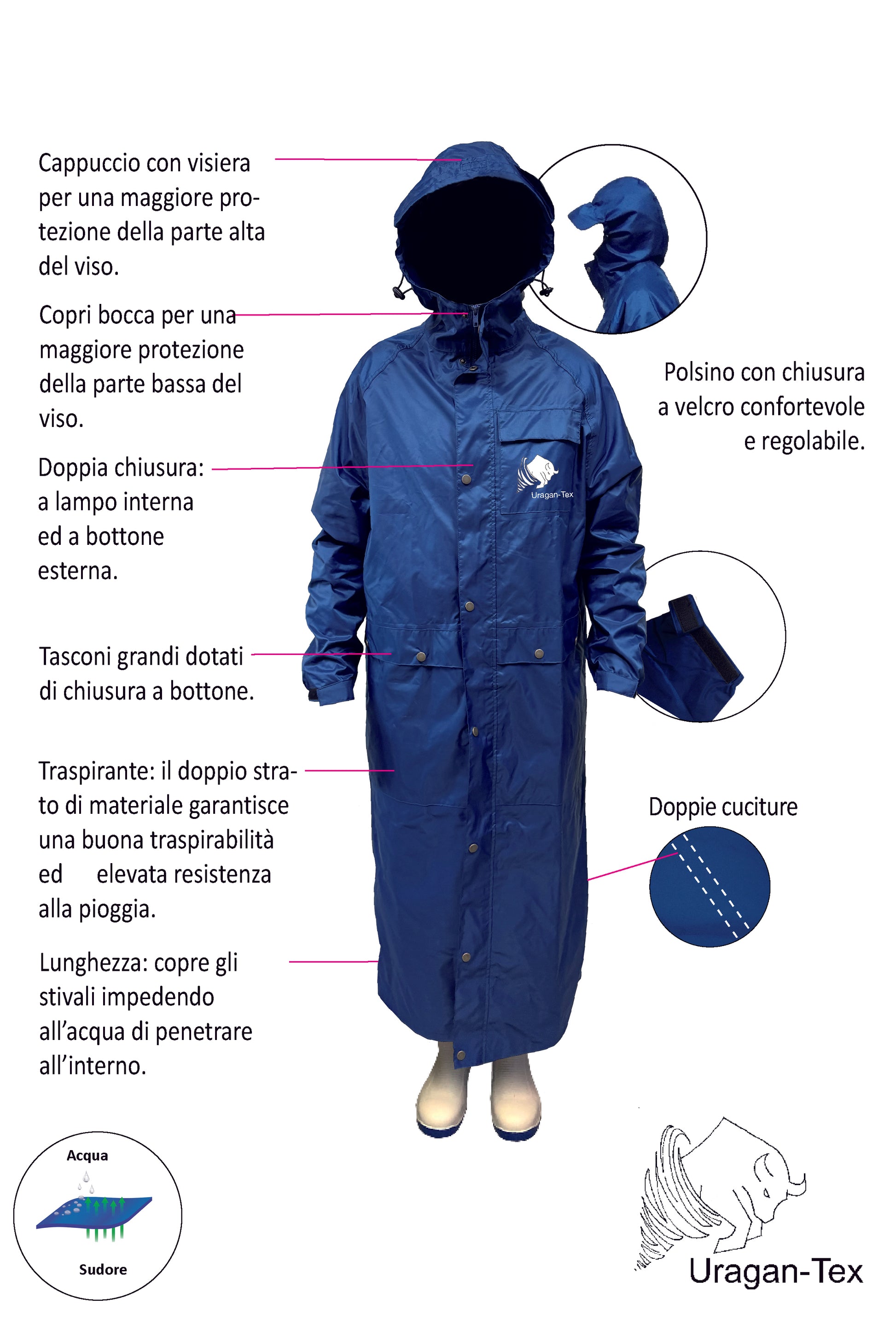 giagga lunga impermeabile urgan tex