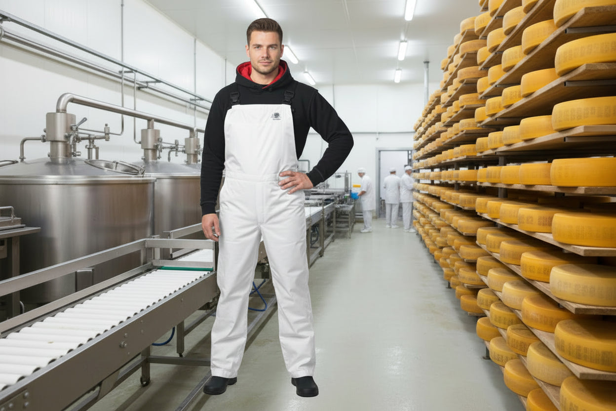 Uomo che indossa la salopette 