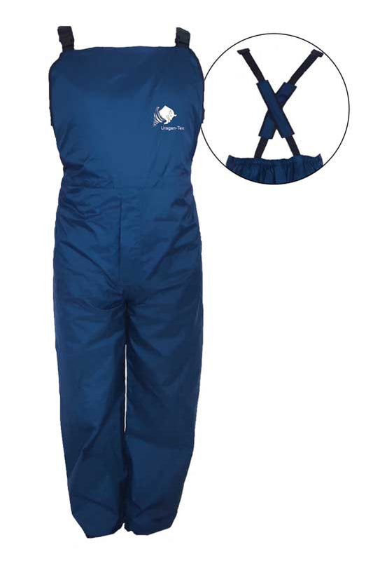 Salopette idrorepellente e traspirante di colore blu su sfondo bianco 