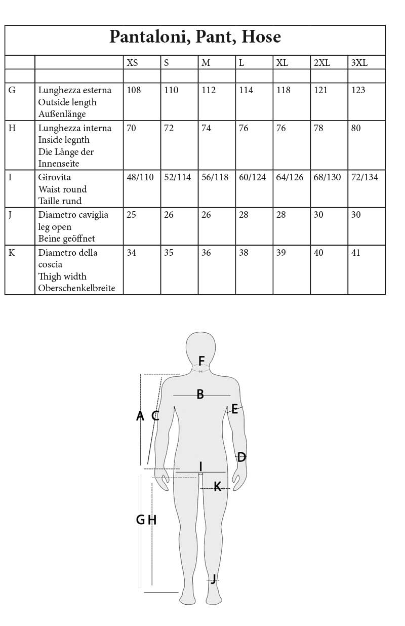Misure taglie pantaloni Uragan-Tex